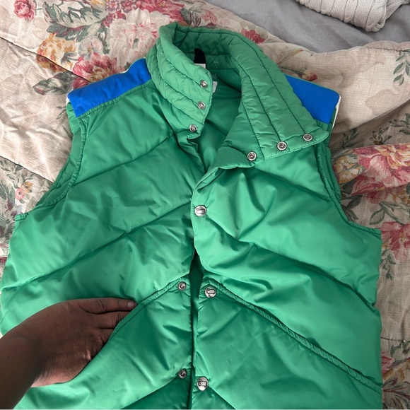 VINTAGE WOOLRICH Down Puffer Vest green w blue/white accents. Mens Small - Picture 8 of 12